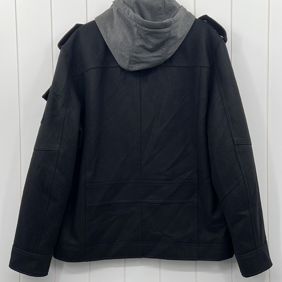 Levi’s Wool Double Zip Hooded Coat Black Gray Quilted W/Pockets Cinch Hood Large - Picture 4 of 14